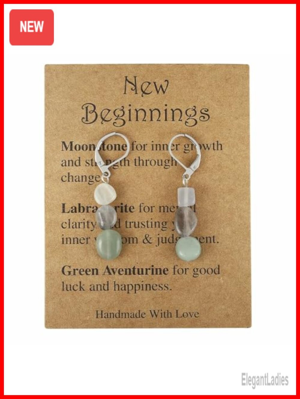 Crystal Healing Earrings for Women Drop Dangle Asymmetry New Beginnings Gift